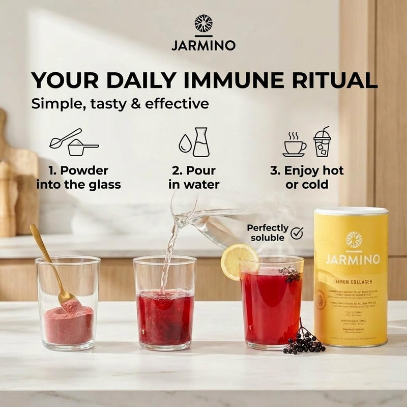 Collagen Powder with L-Glutamine - Strengthen Immune System | Vitamin C, D, Selenium, Zinc, Ginger, Elderberry, Vital Mushrooms | 450g Strengthen Immune System Glutamine Powder | JARMINO
