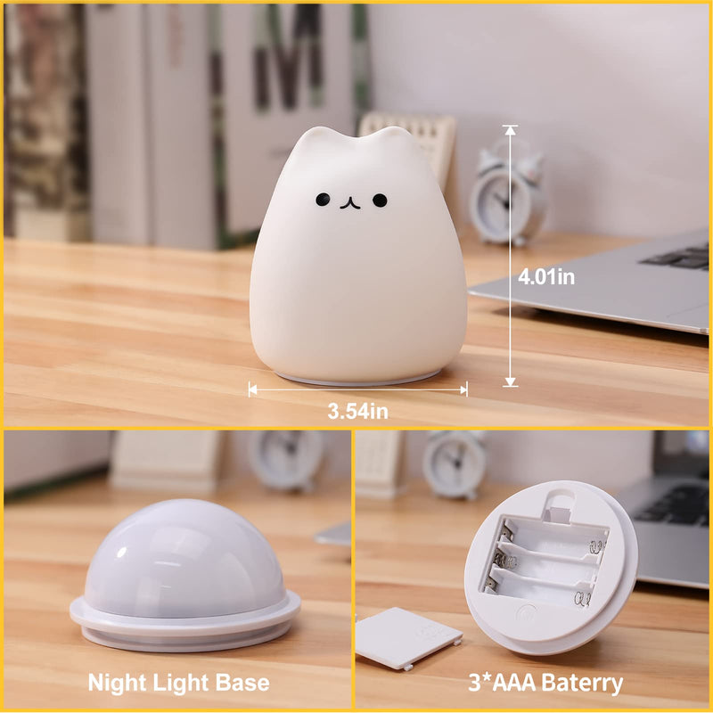 [Australia] - ZKLiLi Cat Night Light, Cute Cat Nursery Lights USB Rechargeable Cat Lamp Nightlight Birthday Christmas Gift with Warm White and 7-Color Breathing Modes for Kids Baby Children (Cat - Battery) Cat - Battery 
