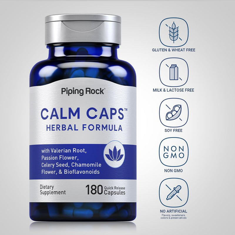 [Australia] - Piping Rock Calm Capsules | 180 Pills | Herbal Blend | with Chamomile, Valerian, and Passion Flower | Non-GMO, Gluten Free Supplement 