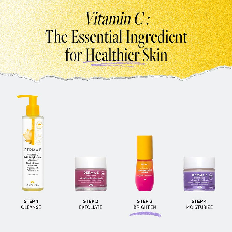 DERMA E Vitamin C Concentrated Serum with Hyaluronic Acid, Vitamin E & Aloe, All Natural, Antioxidant-Rich Concentrated Facial Serum – Firming and Brightening Vitamin C Face Serum, 1oz