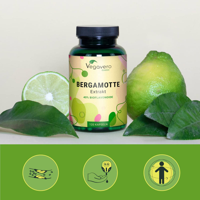 [Australia] - Bergamot capsules | 1250 mg extract (15:1) per daily dose | 40% bioflavonoids | Citrus Bergamot | Laboratory tested | Vegan - without additives | 120 pieces | German production of Vegavero® 