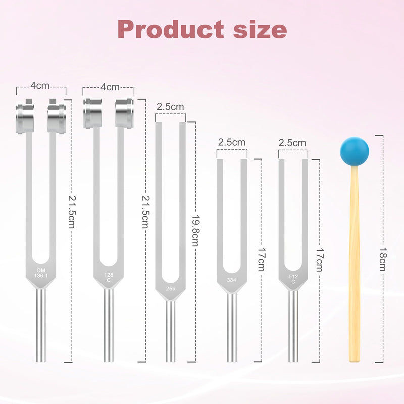 [Australia] - Tuning Fork Set 5pcs 128HZ, 136.1HZ, 256HZ, 384HZ, 512HZ, Equipped with PU Leather Bag and Rubber Hammer, Suitable for Yoga, Meditation, Relaxation 