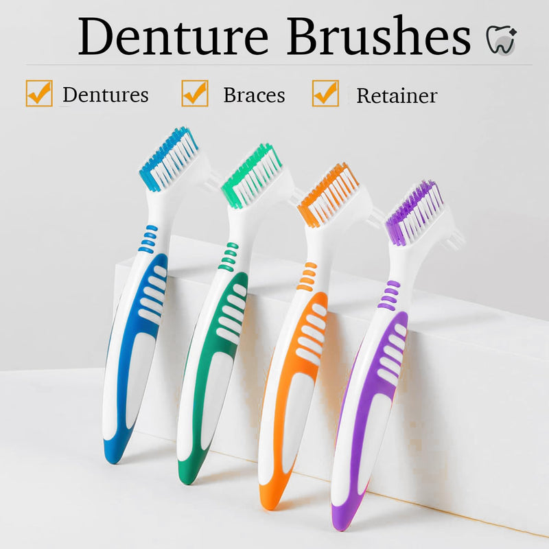 [Australia] - Denture Brush Dual Head Toothbrushes False Teeth Brush Denture Cleaning Kit Toothbrush (Orange Green) Orange Green 