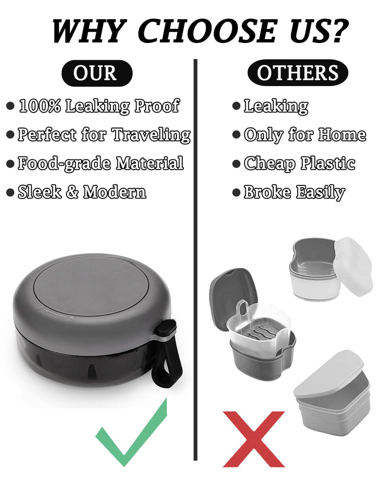 [Australia] - Denture Case, Definitely No-Leak Denture Bath Box for Traveling Perfectly, Denture Cup with Strainer & Magnetic Mirror,Completely Clean Care for Retainer, Mouth Guard, & Denture (BLACK)… BLACK 