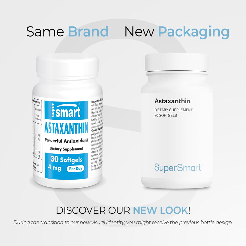 Supersmart Astaxanthin 4mg per Day (Patented & High Potency) - with AstaPure, Vitamin E, Olive Oil - Antioxidant Carotenoid | Non-GMO & Gluten Free - 30 softgels