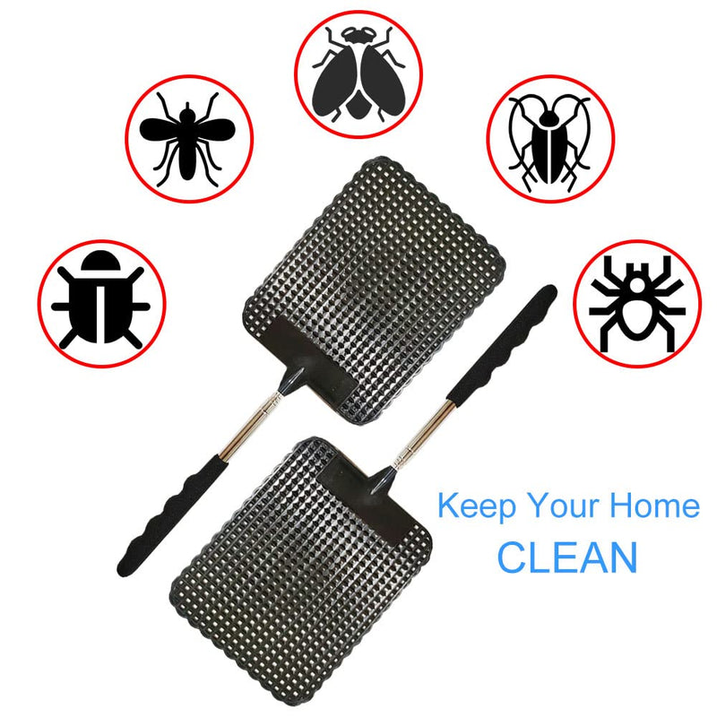 [Australia] - 2PCS Telescopic Fly Swatter, Manual Heavy Duty Plastic Flyswatter, Upgraded Sturdy Fly Swatter with Extendable Stainless Steel Pole 