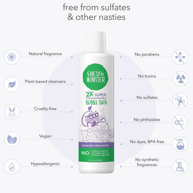 [Australia] - Fresh Monster Kids Foaming Bubble Bath | Hypoallergenic, Natural for Kids & Toddlers | Super Concentrated | Soothing Lavender Scent | Bath Time Essentials 8.5 Fl Oz (Pack of 1) 