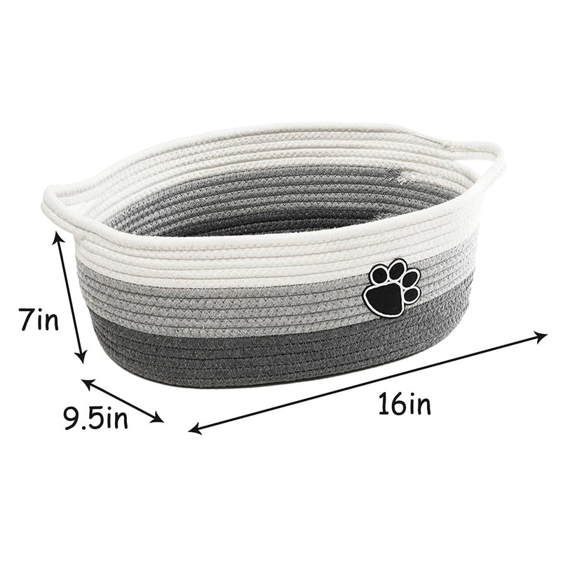 [Australia] - Small Woven Baskets for Organizing Rope Storage Basket with Handle Cute Cotton Basket for Nursery Gift Dog Toy Storage Bins for Toy Organizer Grey-white 