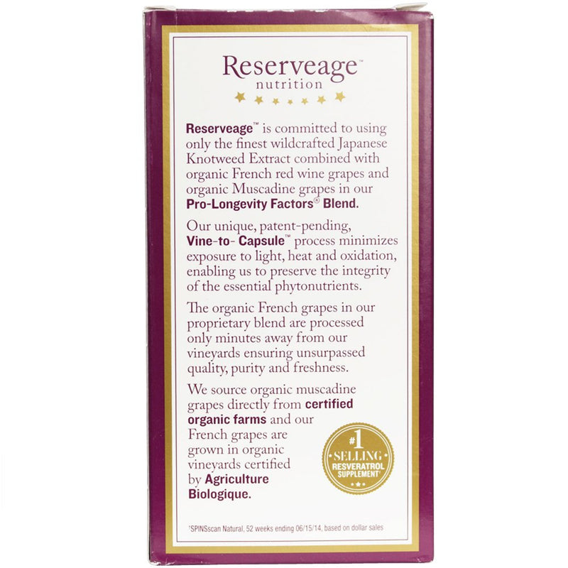 [Australia] - Reserveage Beauty, Resveratrol 250 mg, Antioxidant Supplement for Heart and Cellular Health, Supports Healthy Aging and Immune System, Paleo, Keto, 120 Capsules 120 Count (Pack of 1) 
