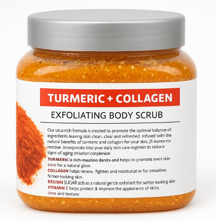 SpaScriptions Turmeric & Collagen Sugar Scrub - Brightening Body Scrub Exfoliator with Brown Sugar & Vitamin E, Ideal for for Dull & Uneven Skin Tone, Helps Support Glowing, Smooth & Firm Skin, 21 oz 21 Ounce (Pack of 1)