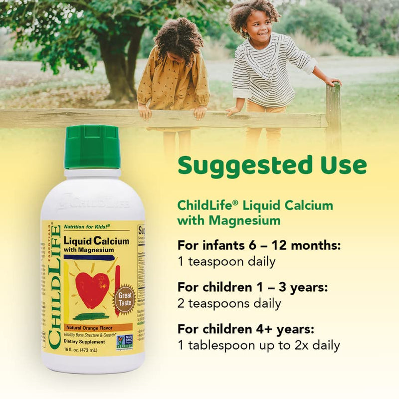 [Australia] - ChildLife Essentials Liquid Calcium Magnesium Supplement - Supports Healthy Bone Growth for Children, Vitamin D3 & Zinc, All-Natural, Gluten Free & Non-GMO - Natural Orange Flavor, 16 Fl Oz Bottle 16 Fl Oz (Pack of 1) 