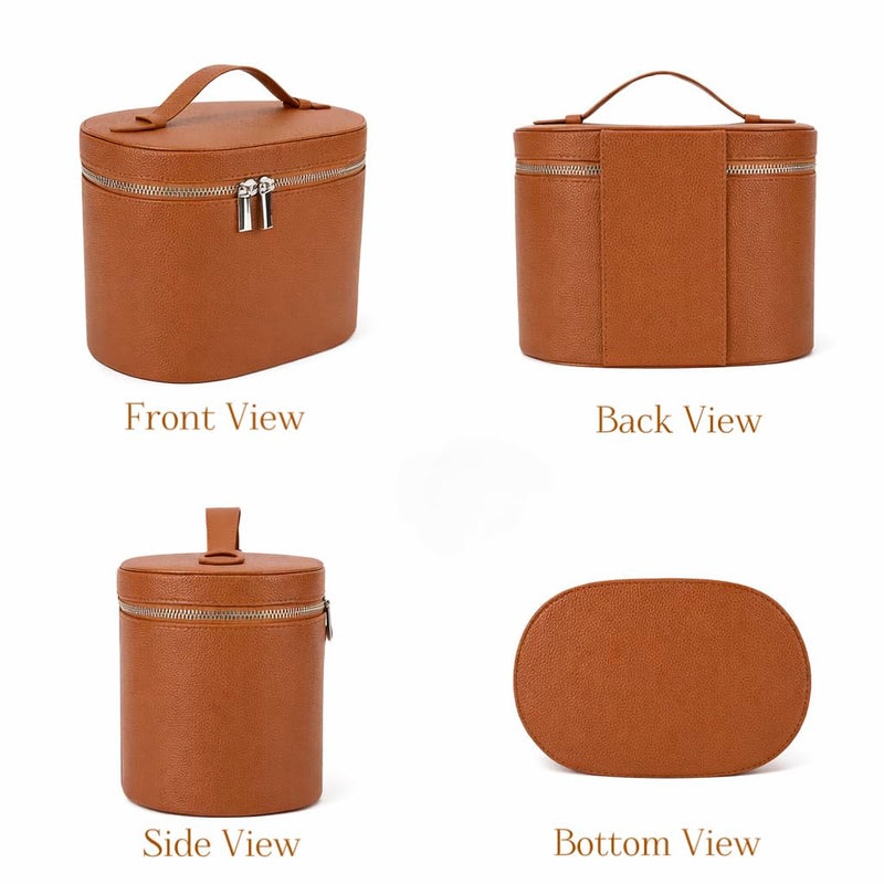 Vanity Case Makeup Bag with Compartments, Travel Cosmetic Bag Organizer with Detachable Dividers, Portable Makeup Organizer for Women Brown