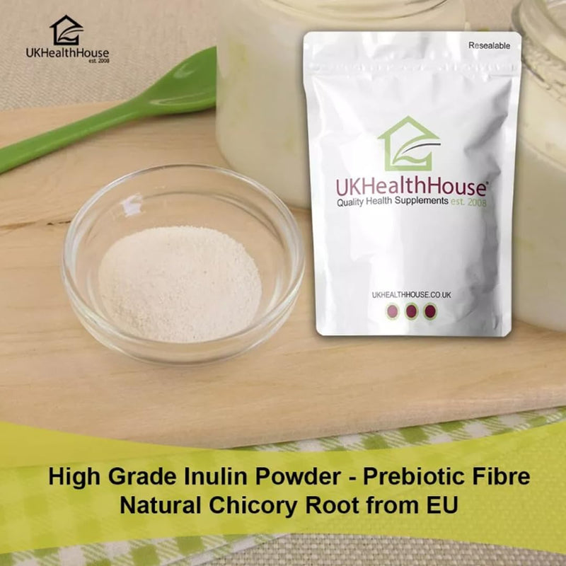 UKHealthHouse Inulin Prebiotic Fibre Powder – 100% Pure Chicory Root Powder Fructo Oligosaccharide (FOS) Supplement | Natural Prebiotic for Gut Health, Digestion & Bloating Support – 500g