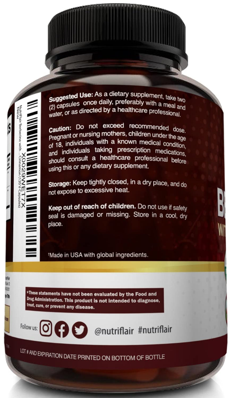 [Australia] - NutriFlair Organic Berberine with Ceylon Cinnamon 1450mg, 120 Capsules 