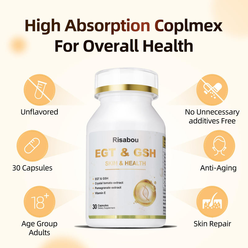 L-Ergothioneine with Iron Supplement for Women | Skin Care, Immune | Extract as Yeast, Crystal Tomato, Pomegranate, Holy Blackberry and Inositol, Elastin, Vitamin E Cognitive Support | 30 Caps 1 Bottle