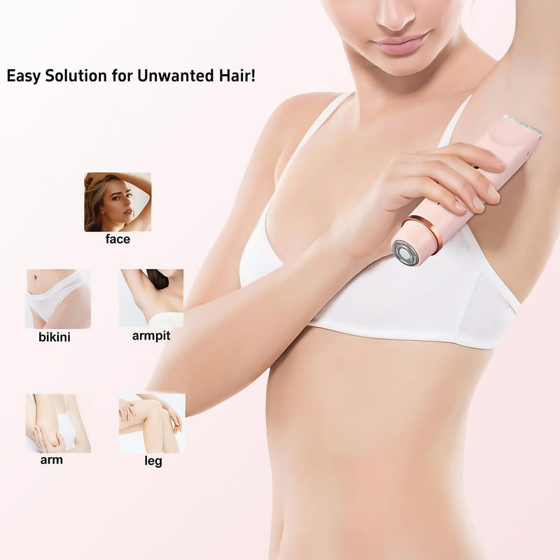 Bikini Trimmer for Women, 2 in 1 Electric Razors for Women - Double Head, Rechargeable, IPX7 Waterproof, Pain-Free Hair Removal for Facial, Body & Sensitive Areas with Ceramic Blades, Cordless Pink