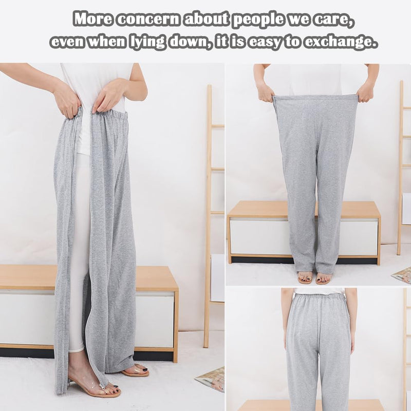 [Australia] - Unisex Side Zipper Bedridden Patient Clothing,Patient Pants,Tear Away Pants,Soft Cotton Material Gray1 3X-Large 