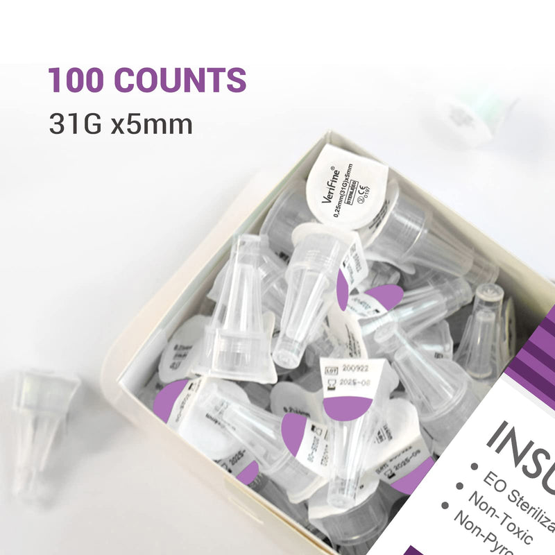 [Australia] - Insulin Pen Needles 31G 5mm, Ultra Fine Diatetic Needles for Insulin Injection, Compatible with Most Insulin Pen, 0.25mm x 5mm (5/32”) (100 Count) 
