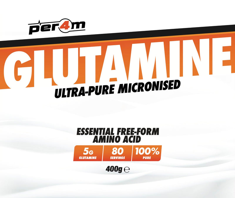 Per4m Ultra-Pure Micronised Glutamine | 5g L-Glutamine Essential Free Form Amino Acid | Supports Muscle Repair, Gut Health & Immunity | 80 Servings | 400g
