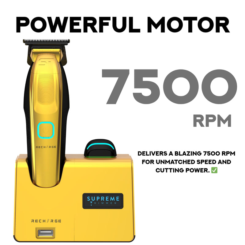 [Australia] - Supreme Trimmer Recharge ST777 – Professional Barber Trimmer with 2 Removable Batteries | 8000 RPM Motor, Zero Gap DLC Blades, Smart Charging Dock, USB-C Fast Charge Gold 