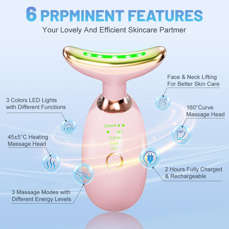 Face and Neck Massager Tool, 3 Color LED Red-Light-Therapy Wand for Skin Care