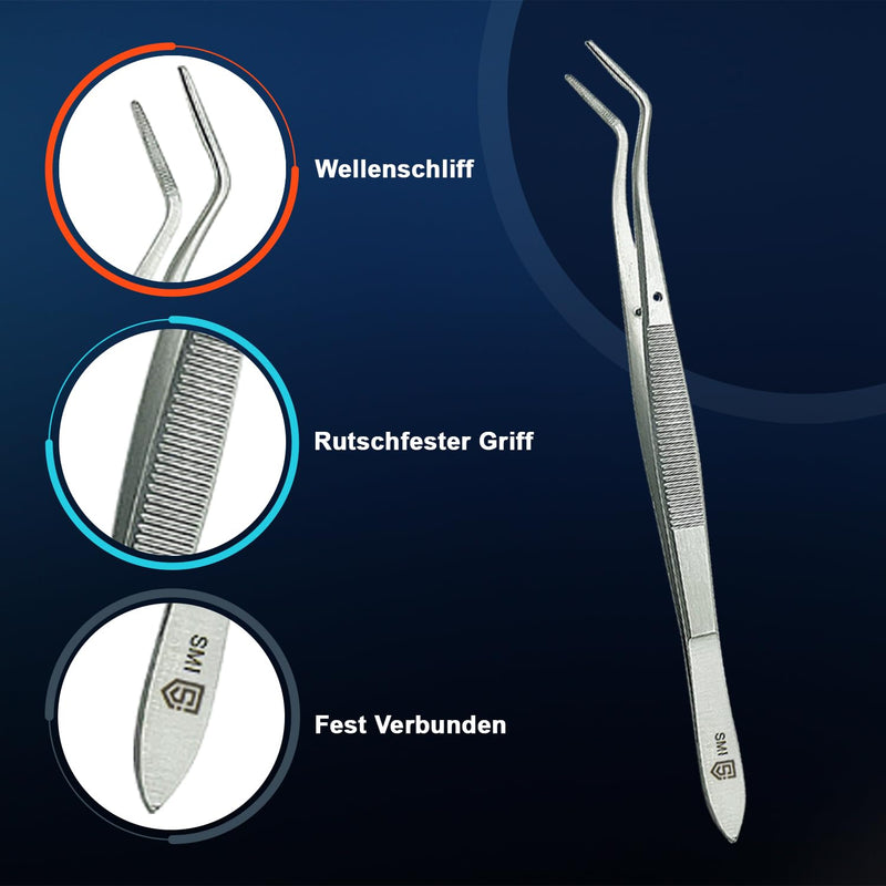 [Australia] - SMI - 16 cm Curved Tweezers Anatomical Rustproof Stainless Steel Hobby Tweezers Serrated Tip DIY Craft 