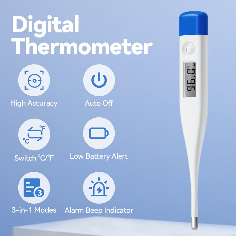 [Australia] - Berrcom Digital Thermometer for Adults, Kids, and Babies, Oral Rectal Underarm Medical Thermometer with Fever Alarm and C/F Switchable DT-007 