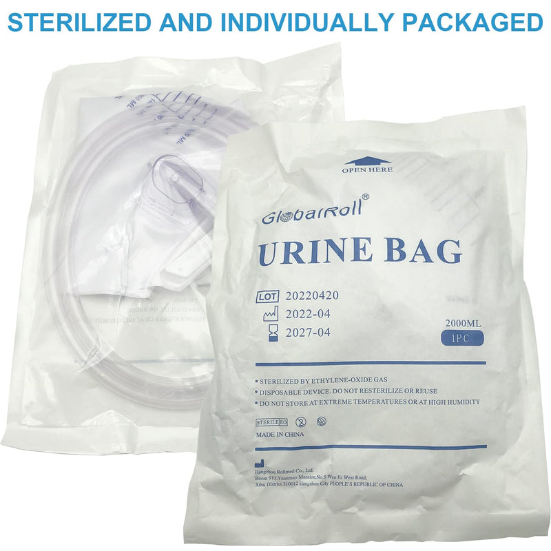 [Australia] - Urinary Drainage Bag with Anti-Reflux Chamber, Urine Bag with 2000 mL Volume, 48" Drainage Tube, Clips and Hanging Hook, Professional Urinary Bag for Home and Hospitals Health Aids, 5 Pack 