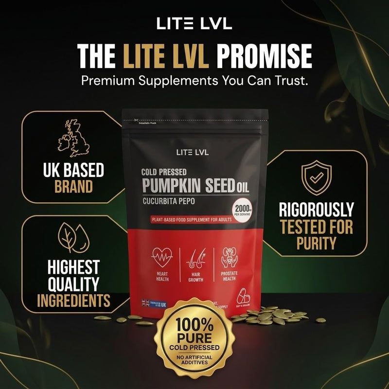 LITE LVL Pumpkin Seed Oil 2000mg – 180 Softgel Capsules | Cold-Pressed | Helps Support Prostate Health, Hair Growth, Bladder & Immune Function | 90 Day Supply | Vegan-Friendly Supplement