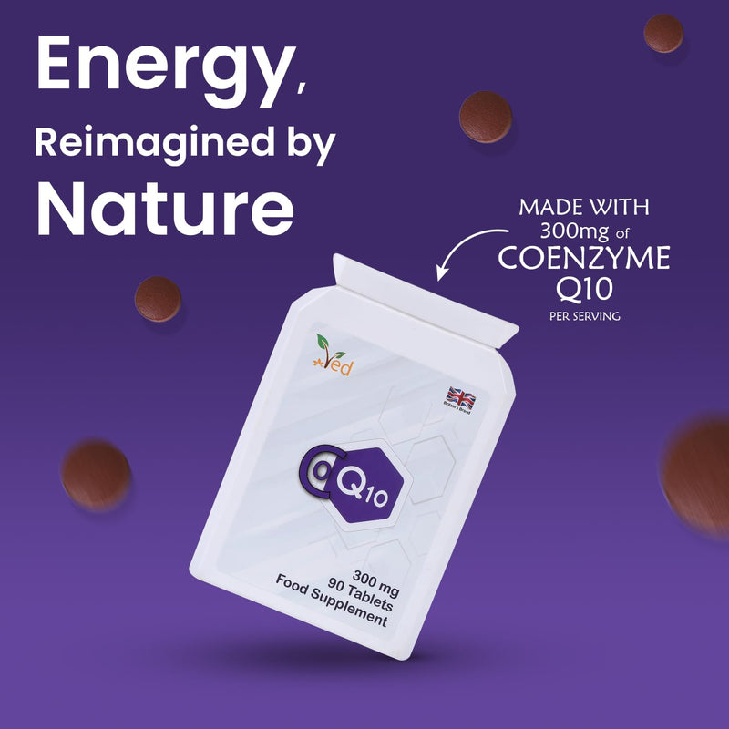 VED Ubiquinone Coenzyme Q10 300 mg Supplement, 180 Vegan CoQ10 Tablets, Super Strength Vegan Friendly Naturally Fermented CoQ10 Supplement, Non-GMO, 6 Months Supply.