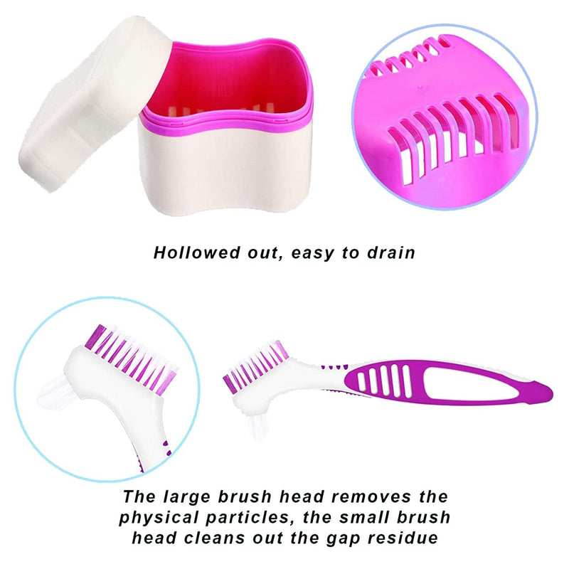 [Australia] - BTwood - Denture Bath Kit - Includes 2 Denture Bath Cups + 2 Denture Cleaner Brushes + 2 Strainer Baskets - Ideal for Dentures, Retainers & Mouthguards, 1.0 Fl Oz 