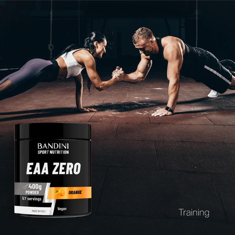 Bandini® EAA Essential Amino Acids | 400 g Powder | 9 Fermented Essential Aminoacids EAAs + BCAAs 211 & Vitamin B6 | Muscle Growth & Recovery | Intra, Pre & Post Workout | Vegan, Orange Flavour