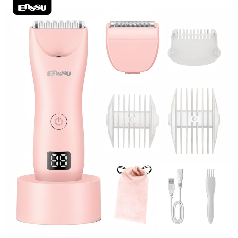 [Australia] - Bikini Trimmer for Women - 2 in 1 Pubic Hair Trimmer IPX7 Waterproof, Razors for Women with LED Light & USB Charge, Painless Electric Shaver with Ceramic Blade for Bikini Legs Arm Underarm 