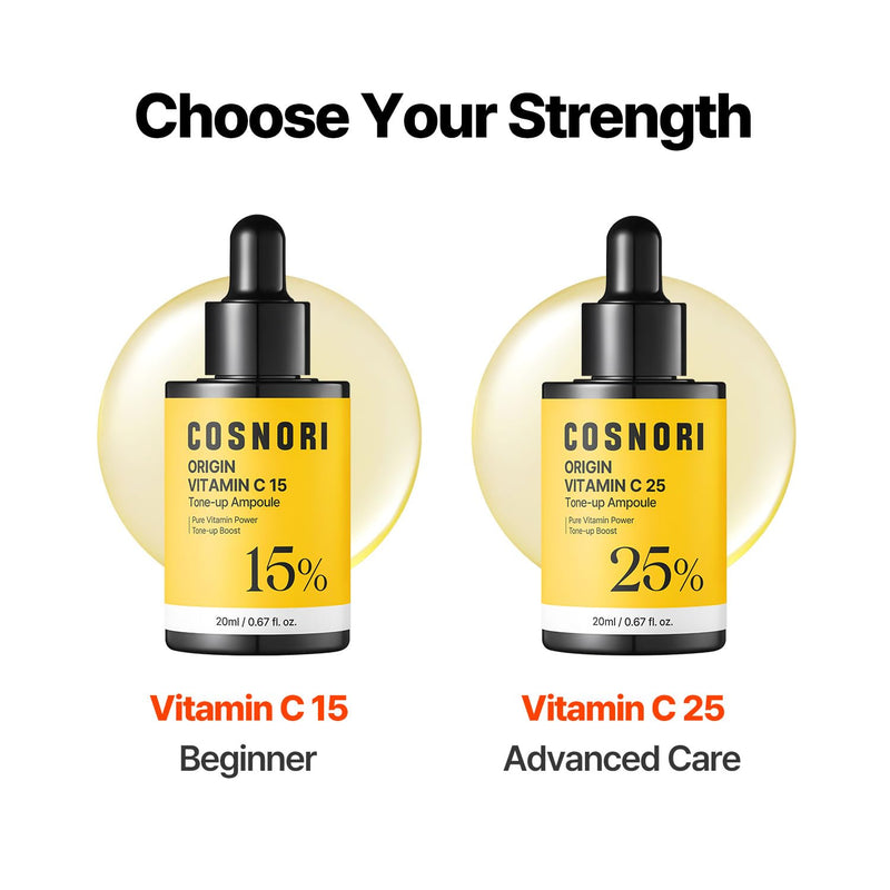 COSNORI Origin Vitamin C 25% Tone-Up Ampoule | High-Potency Vitamin C Serum for Dark Spots & Even Skin Tone, Intensive Night Serum for Firm & Smooth-Looking Skin, Low Irritation, Korean Skin Care Unscented COSNORI Origin Vitamin C 25% Tone-Up Ampoule