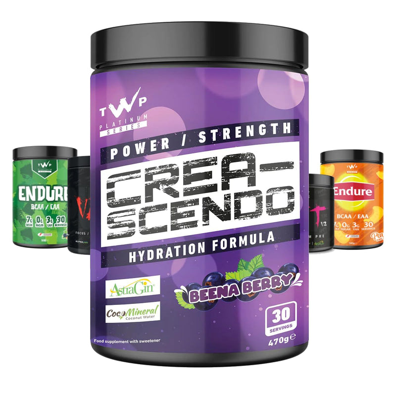 TWP Nutrition Platinum Series Crea-Scendo Creatine Powder, 470g / 250g and 50/30 Servings, 5 Great Flavours (Beena Berry, 470g) Beena Berry