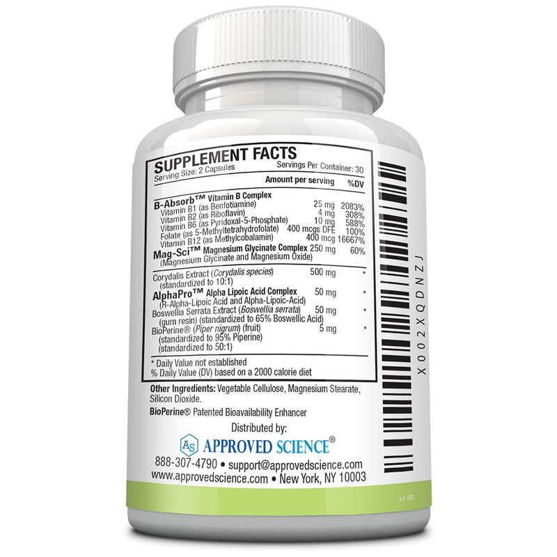 Approved Science Nervprin - Nerve Support - Benfotiamine, B12, R-Alpha-Lipoic Acid, Corydalis, Boswellia, BioPerine - 60 Capsules - Made in The USA 60 Count (Pack of 1)