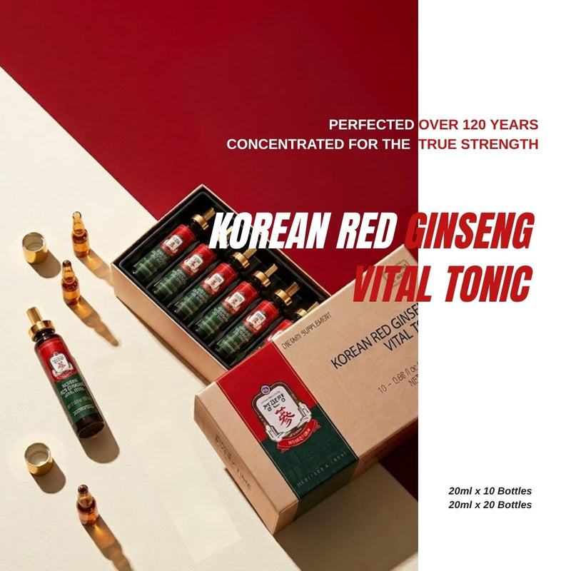 JungKwanJang | Korean Red Ginseng Vital Tonic Gift Set (20ml x 10 Bottles) | Panax Ginseng Energy Shot | Caffeine Free | Immune Support, Blood Circulation | Natural Herbs, Vitamins & Minerals