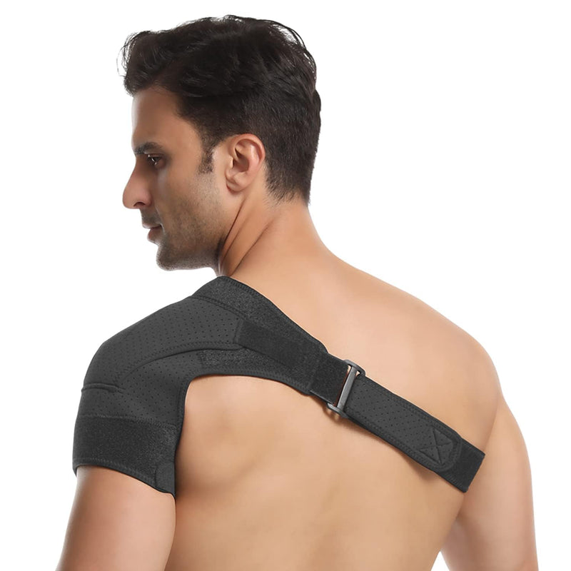 Suptrust Shoulder Brace for Men and Women: Adjustable Shoulder Wrap for Pain Relief, AC Joint, Torn Rotator Cuff, Injuries, Tendonitis - One Size Regular/Dark Black