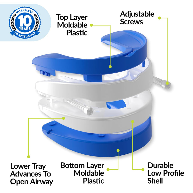 [Australia] - VitalSleep Anti-Snoring Mouthpiece + Cleaner, Men's Size – Adjustable, Custom-Fit Snoring Remedy – Comfortable Sleep Aid Mouthguard for Restful Nights – USA-Made, FDA-Cleared 