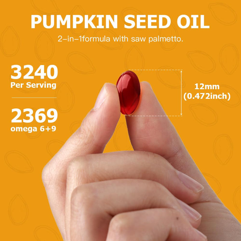Pumpkin Seed Oil 3000mg - 100% Cold Pressed | 80% Linoleic & Oleic Acid | 180 Softgels, Naturally High in Essential Fatty Acids Orange