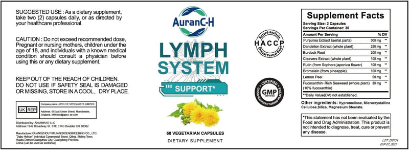 Lymph System Support Supplement – Lymphatic Drainage Supplement with Dandelion Extract, Cleavers, Burdock Powder and Cleanse Lymph Hair/Skin/Nails Supplements Dietary Healthcare 60 Count
