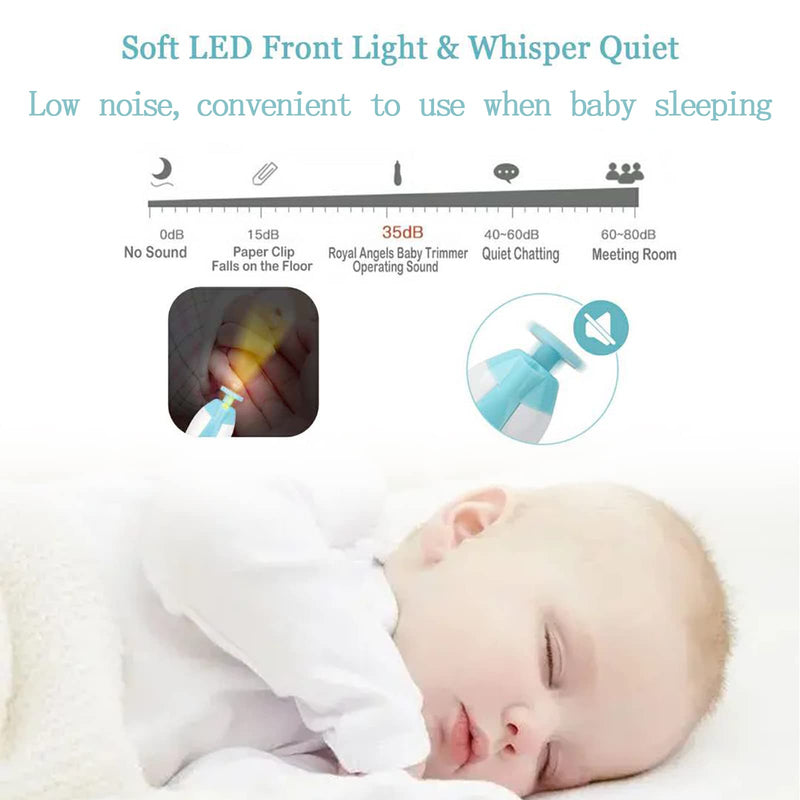 [Australia] - Baby Nail File Clippers Electric: Baby Nail Trimmer Electric Kit Fingernails Toes Care Manicure 6-in-1 Set with LED Light Safe for Newborn Kids and Adult Blue 