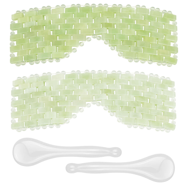 4 Pcs Jade Eye Mask & Skin-Safe Glass Facial Massage Tool, Jade Cooling Mask & Gua Sha Therapy Roller for Skincare Relieve Puffiness, Anti-Aging, Stress Relief White