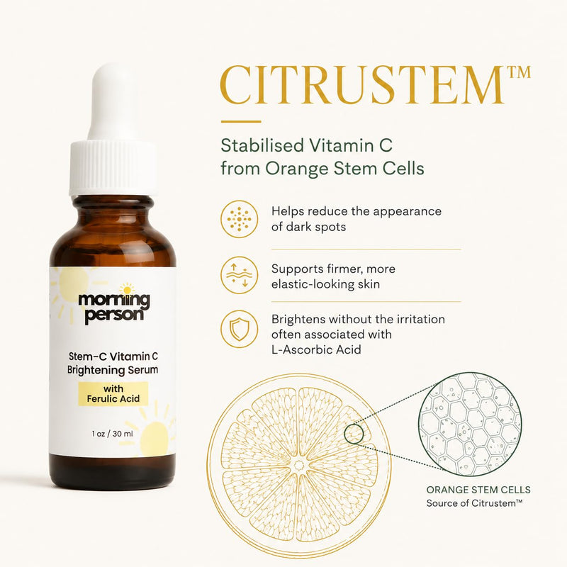 Vitamin C Brightening Serum with Citrustem & Ferulic Acid | Morning Person | With Vitamin E and Hyaluronic Acid, Reduce the appearance of wrinkles and improve skin's elasticity