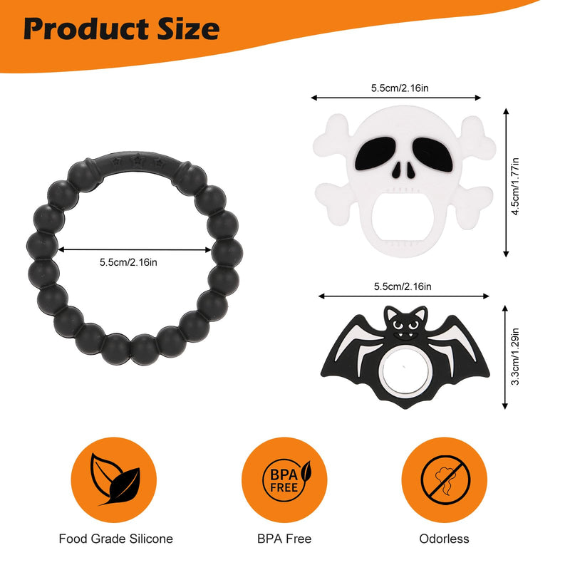 [Australia] - Halloween Baby Teething Ring Toys ‚Äì Skull & Bat Silicone Teethers for Newborns, Infants & Toddlers ‚Äì Sensory Chew Bracelet for Teething Relief ‚Äì Perfect Baby‚Äôs First Halloween Basket Stuffers 