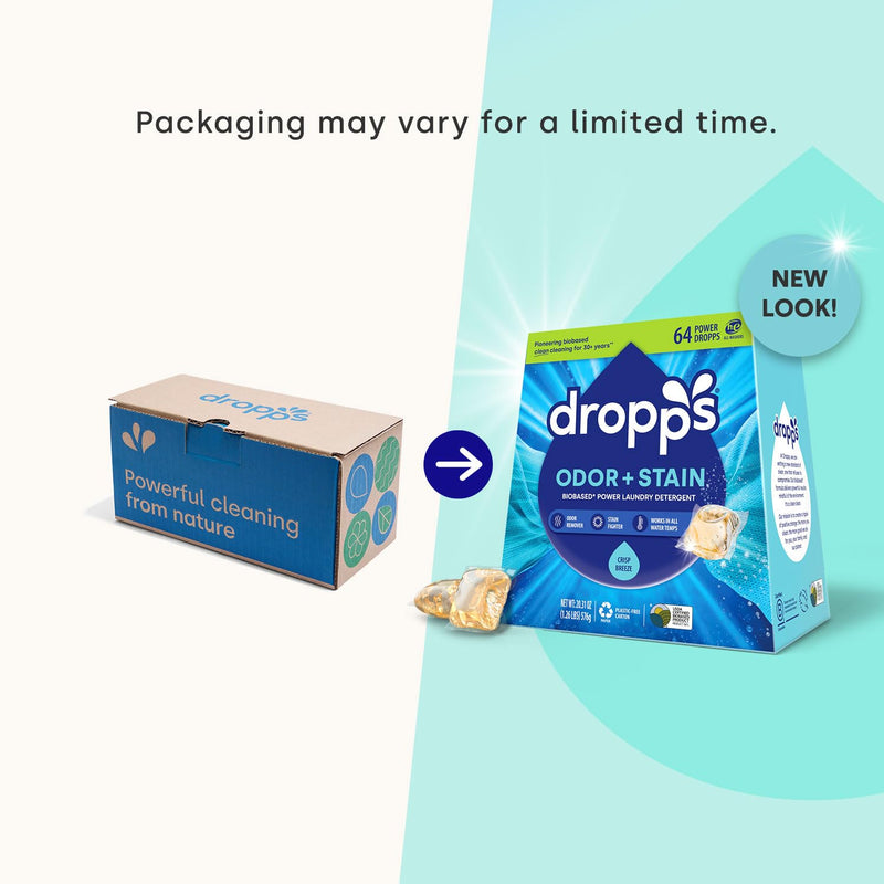 [Australia] - Dropps Stain & Odor Laundry Detergent Pods: Clean & Crisp | 64 Count | HE Compatible + All Washers | Cold Wash + All Temperatures | Tackles Tough Odors | Low Waste Packaging 64 Count (Pack of 1) 