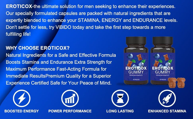 500mg | Stronger | Longer | Harder | Performance | Extra Strength Enhancing, Stamina Endurance Booster Supplement for Men | 10 Ginseng Blue Barry Flavour Gummy