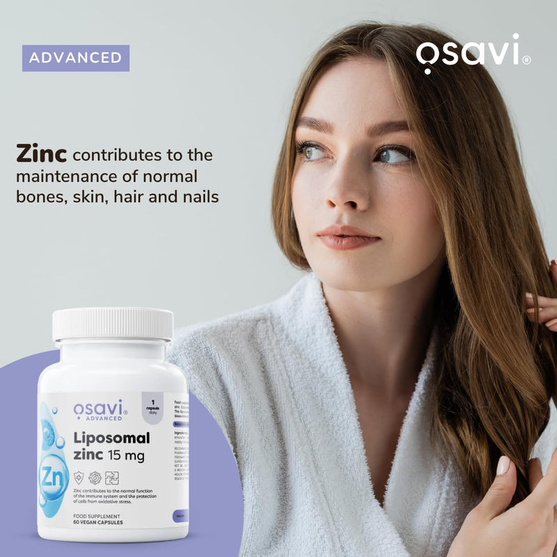 Osavi Liposomal Zinc 15 mg - 60 Vegan Capsules | Liposovit®-Zn Capsules | High Absorption & Gentle on Stomach | Supports Immune System, Cognitive Function, Hair, Skin & Nails