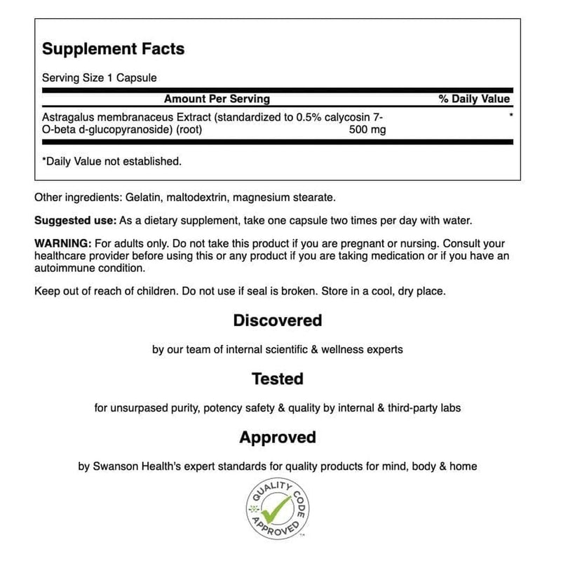 [Australia] - Swanson Astragalus (Standardized) 500 Milligrams 120 Capsules 