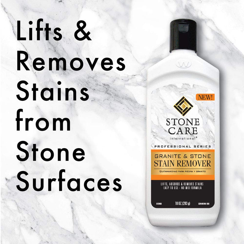 Stone Care International Stone Stain Remover - 10 Ounce - Stain Remover for Food, Coffee, Red Wine, Ink, Mildew, Oil Stains